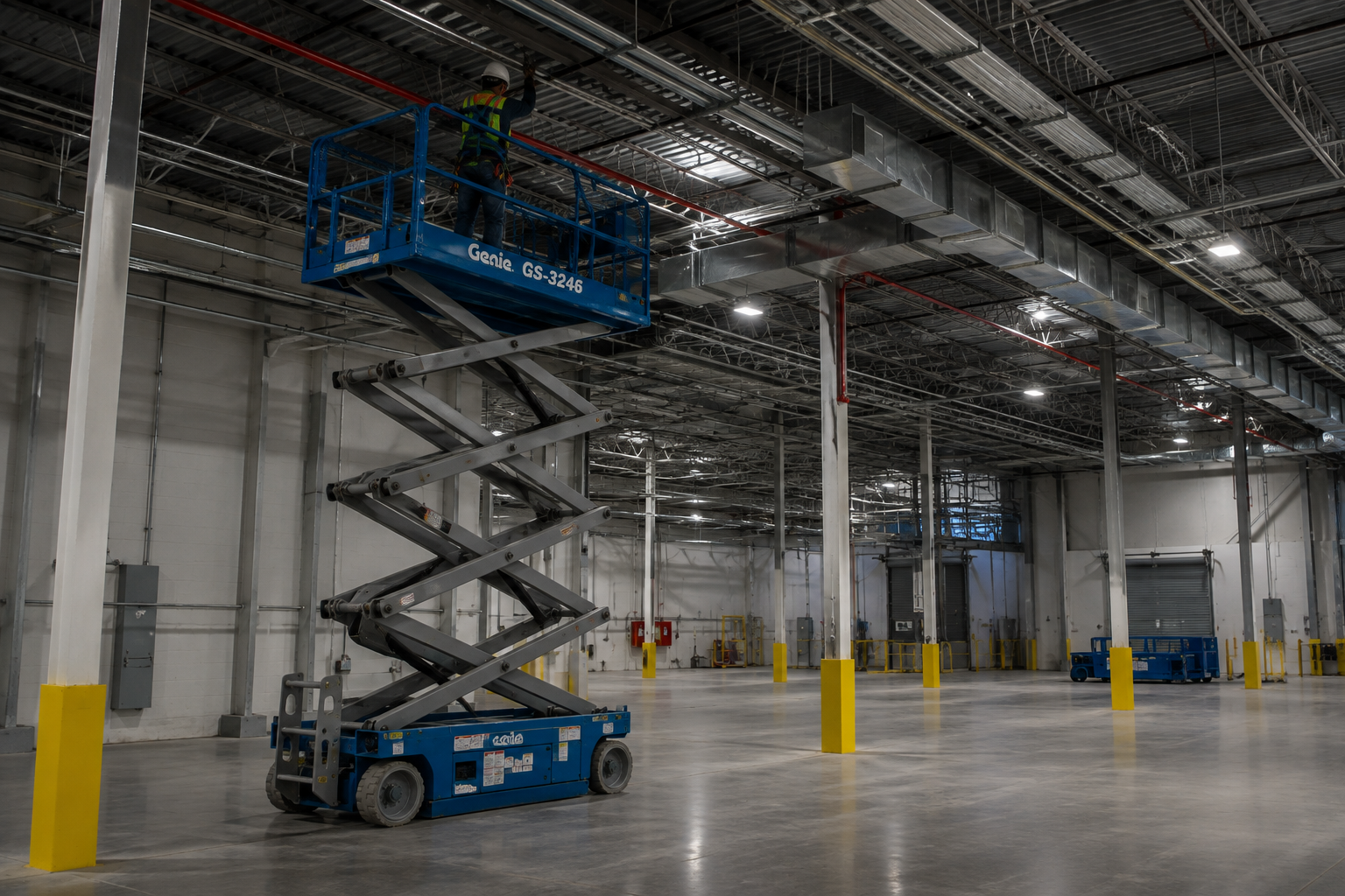 Sitio de construcción con plataforma de elevación
