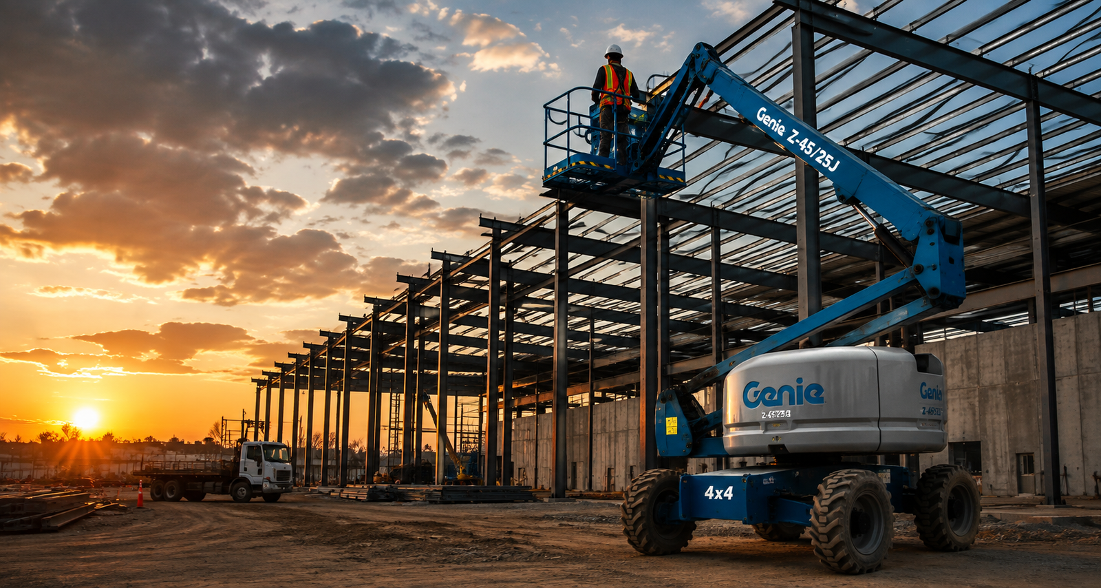 Plataforma de elevación articulada en sitio de construcción